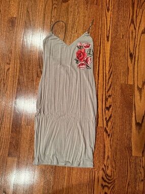 Gray Slip Dress with Floral Applique